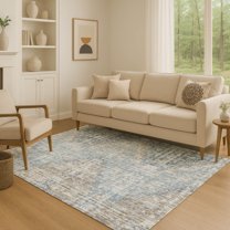 Addison Rugs Mayfield Premium Machine Washable Transitional Geometric Denim Rectangle Rug, 9' x 12'