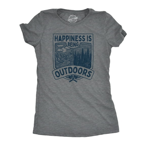 Womens Hapiness Is Being Outdoors T Shirt Funny Cool Nature Hiking Camping Lovers Tee for Ladies Womens Graphic Tees