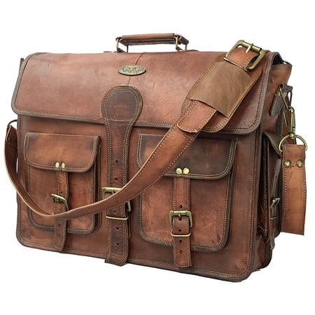 DHK 18 Inch Vintage Handmade Leather Messenger Bag for Laptop Briefcase Best Computer Satchel School distressed