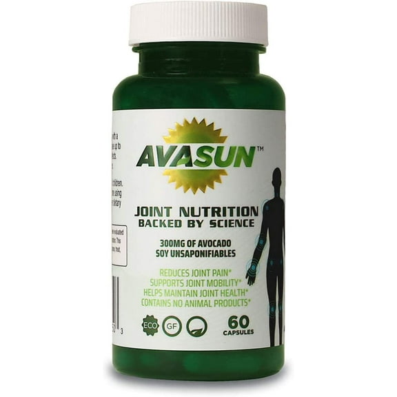 AvaSun Joint Health Support Supplement, Backed by Science, Avocado Soy Unsaponifiable, 300Mg ASU, Plant Based, Dairy Free, Gluten Free, Non-GMO, 60 Daily Capsules per Bottle (2 Month Supply)