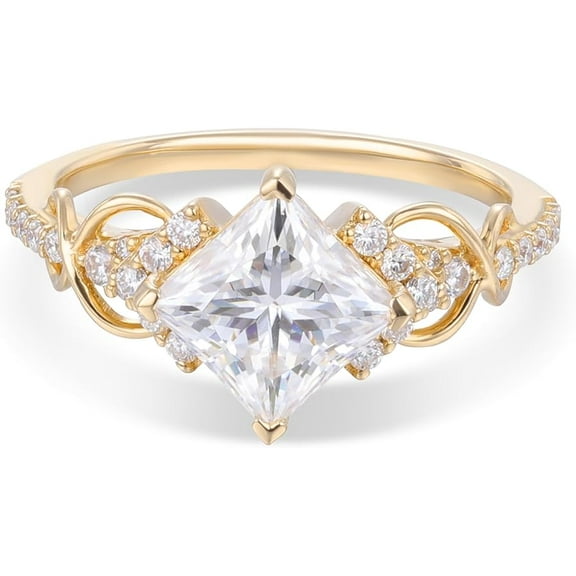 Dazzlingdaimonds Jewels 2.00 Ct Princess Cut White Diamond Engagement Wedding Promise Eternity Band Ring 14K Yellow Gold Plated 925 Sterling Silver For Women's -8.5