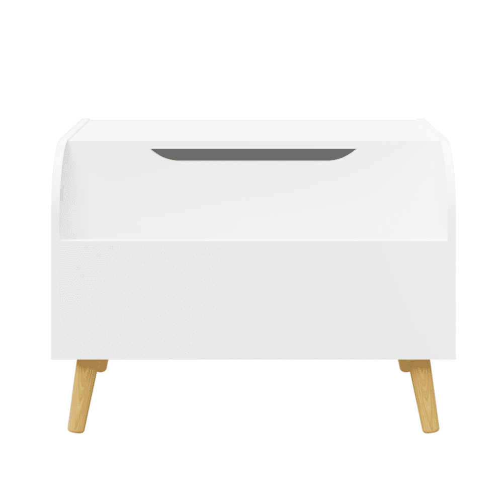 Tcbosik Storage Chest with Front Bookshelf, Modern Wood Toy Box Organizer with Safety Hinge and Flip-Top Lid, Entryway Storage Bench, Easy Assembly, White