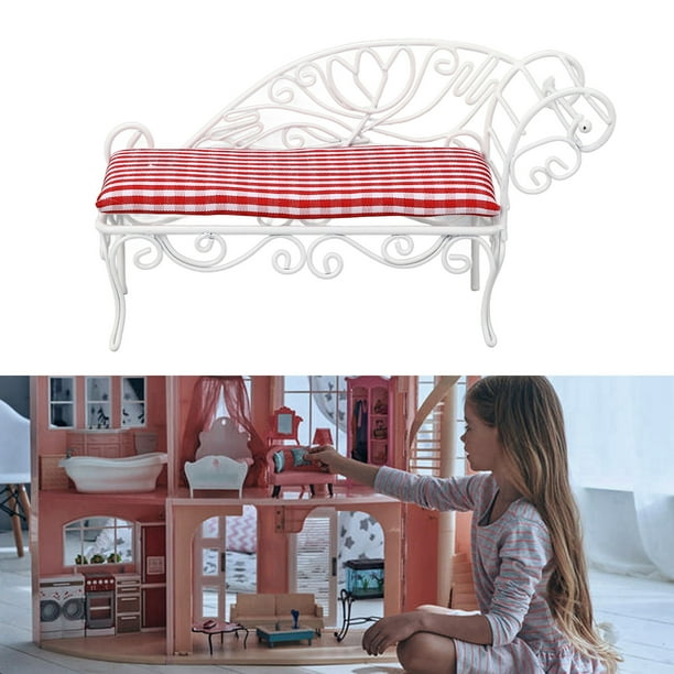 Sofá Cama Ajustable en Miniatura de Hierro para Casa de Muñecas, Sofá Cama Moderno de Piel Sintética Con Sofá de Dos Plazas reversible, Cama Plegable Para Invitados para Casa