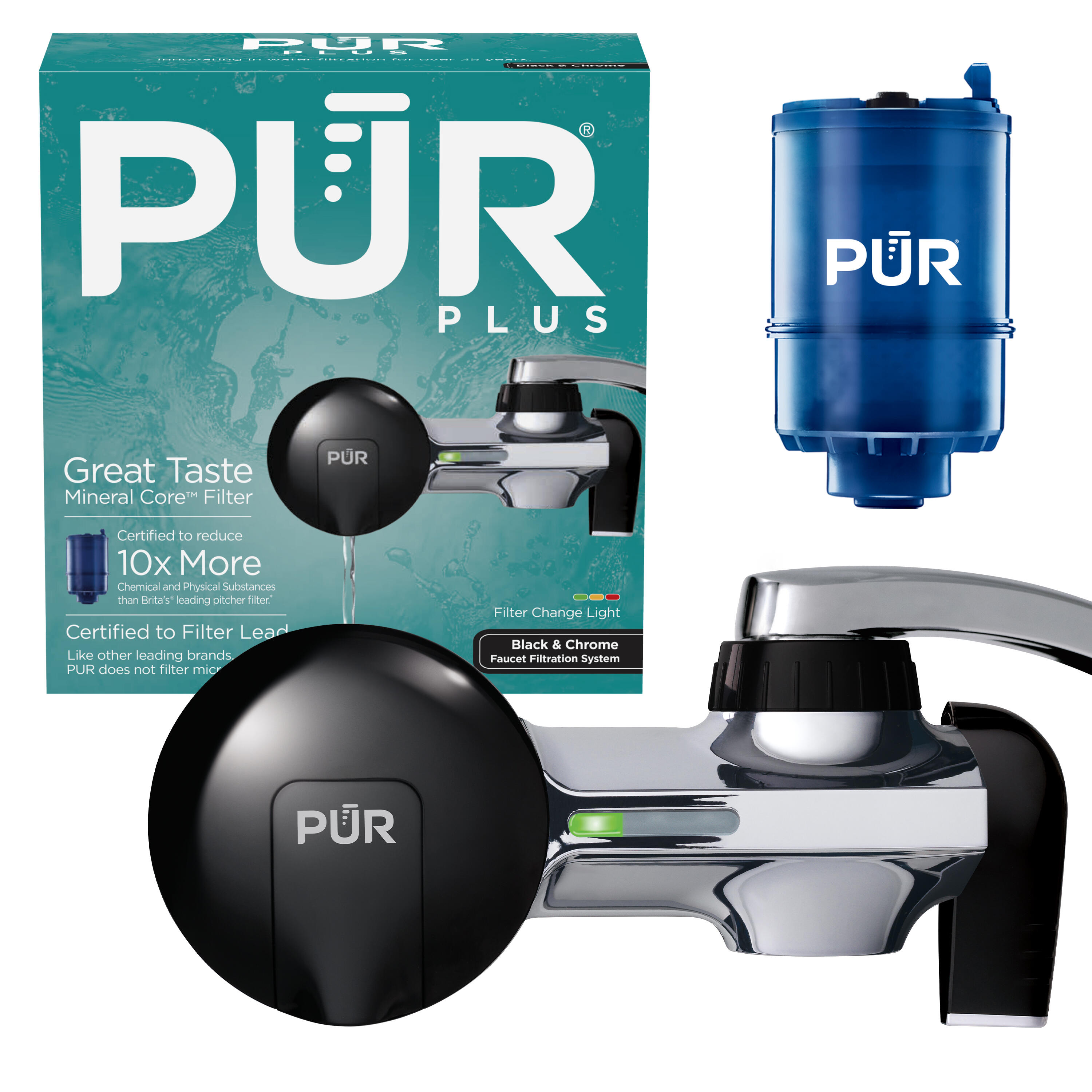 PUR PLUS Faucet Mount Water Filtration System, Black/Chrome photo 1