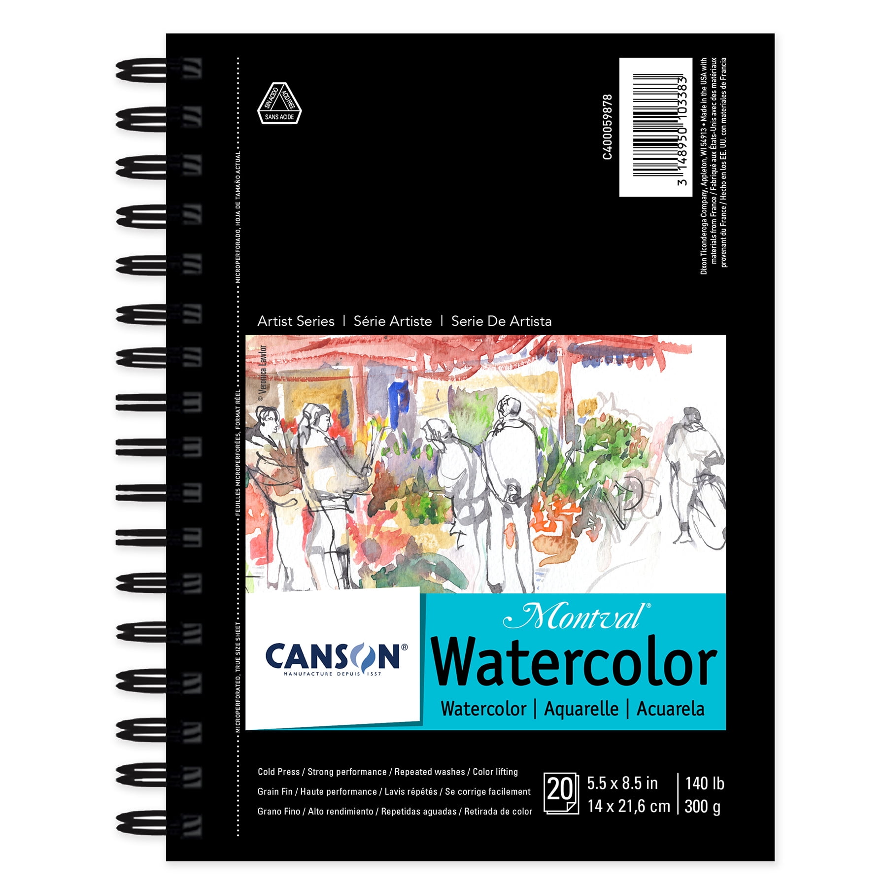 Canson Artist Series Montval Watercolor Pad, Side Wire Binding, 20 Sheet, 5.5x8.5 inch, Pack of 3