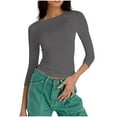 thumbnail image 5 of Besolor Going out Tops for Women Crewneck Long Sleeve Shirts Stretch Slim Fitting Comfy Basic Layer Top Tees, 5 of 7