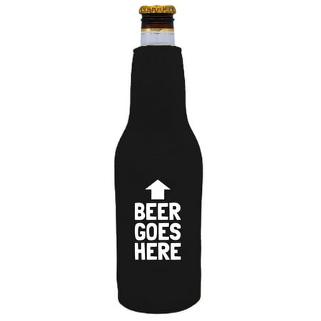 

Beer Goes Here Arrow Up Funny Beer Bottle Coolie (Black)