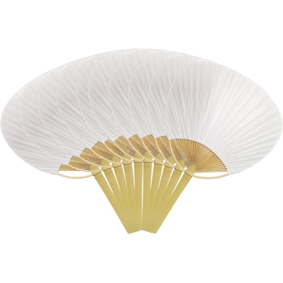 ABCISI 10 Pcs Paper Fan - Japanese Fan Wall Decor, Lot White Paddle Fan with Long Bamboo Handle, Chinese Decorative for Home Desk Ornament, Blank Pattern for Hand Painting Learning Tool of DIY