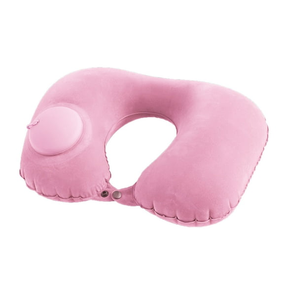 Cojín de aire autoinflable con botón para viajar, inflable para avión, coche y tren, portátil, suave, en forma de U, tejido de terciopelo
