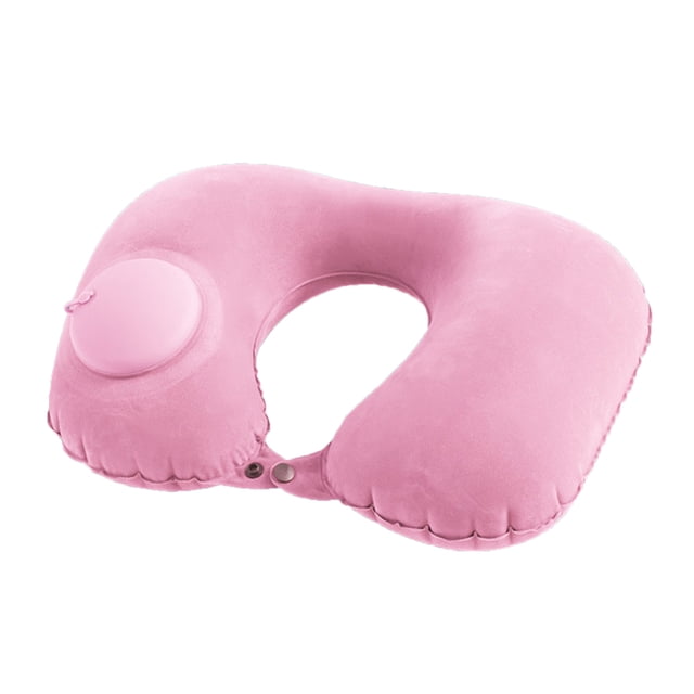 Cojín de aire autoinflable con botón para viajar, inflable para avión, coche y tren, portátil, suave, en forma de U, tejido de terciopelo