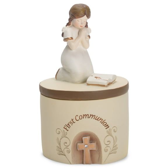Dicksons First Communion Praying Girl Cream Resin Stone 5 inch Keepsake Box
