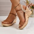 thumbnail image 2 of Rokment Women's Platform Wedge Dressy Sandals Trendy Casual Color Block Braided Leather Open Toe Ankle Strap Chunky High Heels Dress Sandals for Woman Bride Wedding Summer Brown Size 6.5, 2 of 7