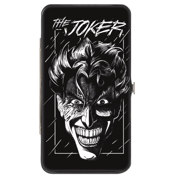DC Comics Wallet, Hinged, The Joker Smiling Face Sketch Black White, Vegan Leather