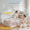 thumbnail image 3 of Mabor Twin Montessori Floor Bed with Storage Bookshelf and Guardrails, House-Shaped Metal Platform Bed Frame with Globe String Lightsand Wood Slats, White, 3 of 10