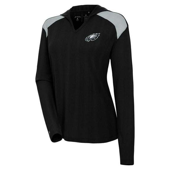 Women's Antigua Black Philadelphia Eagles Opulent Long Sleeve Hoodie T-Shirt
