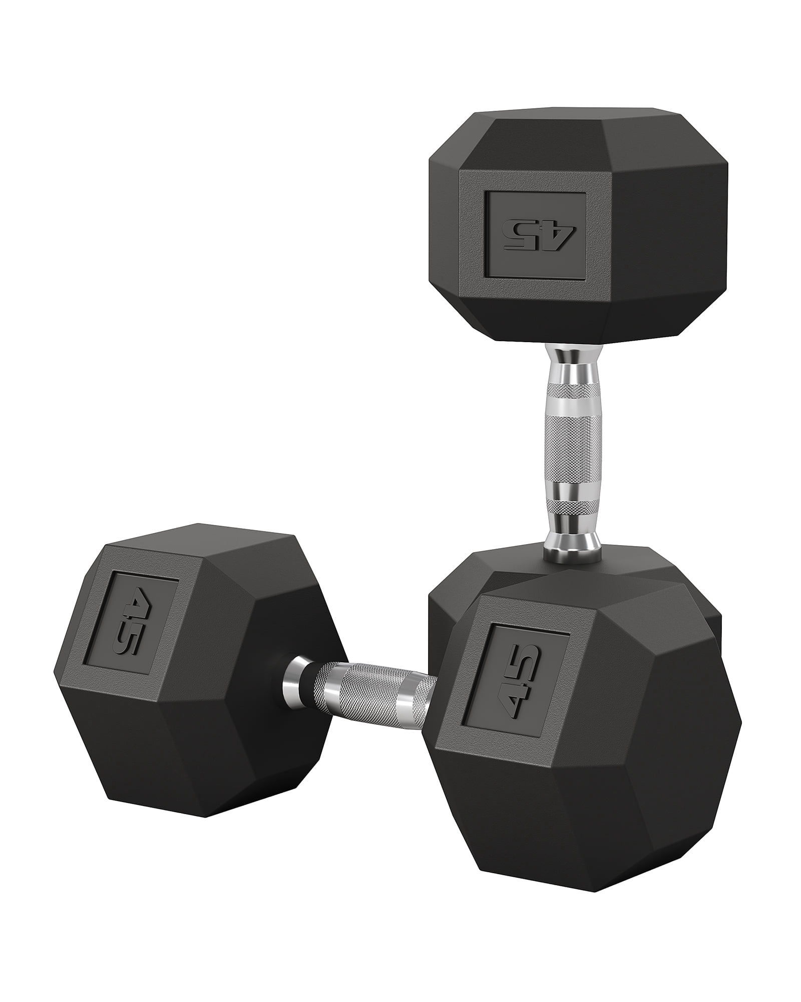 Durable Hex Dumbbells Pair – 45 LB Set, Rubber Coated Cast Iron Weights, Textured Non-Slip Handles, Anti-Roll Design, Strength Training for Home Gym, Men & Women Fitness, Black