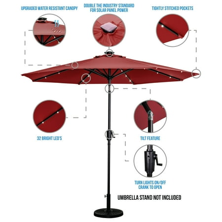 Sun Ray - 9' Round 8Rib Solar Lighted Umbrella - Taupe