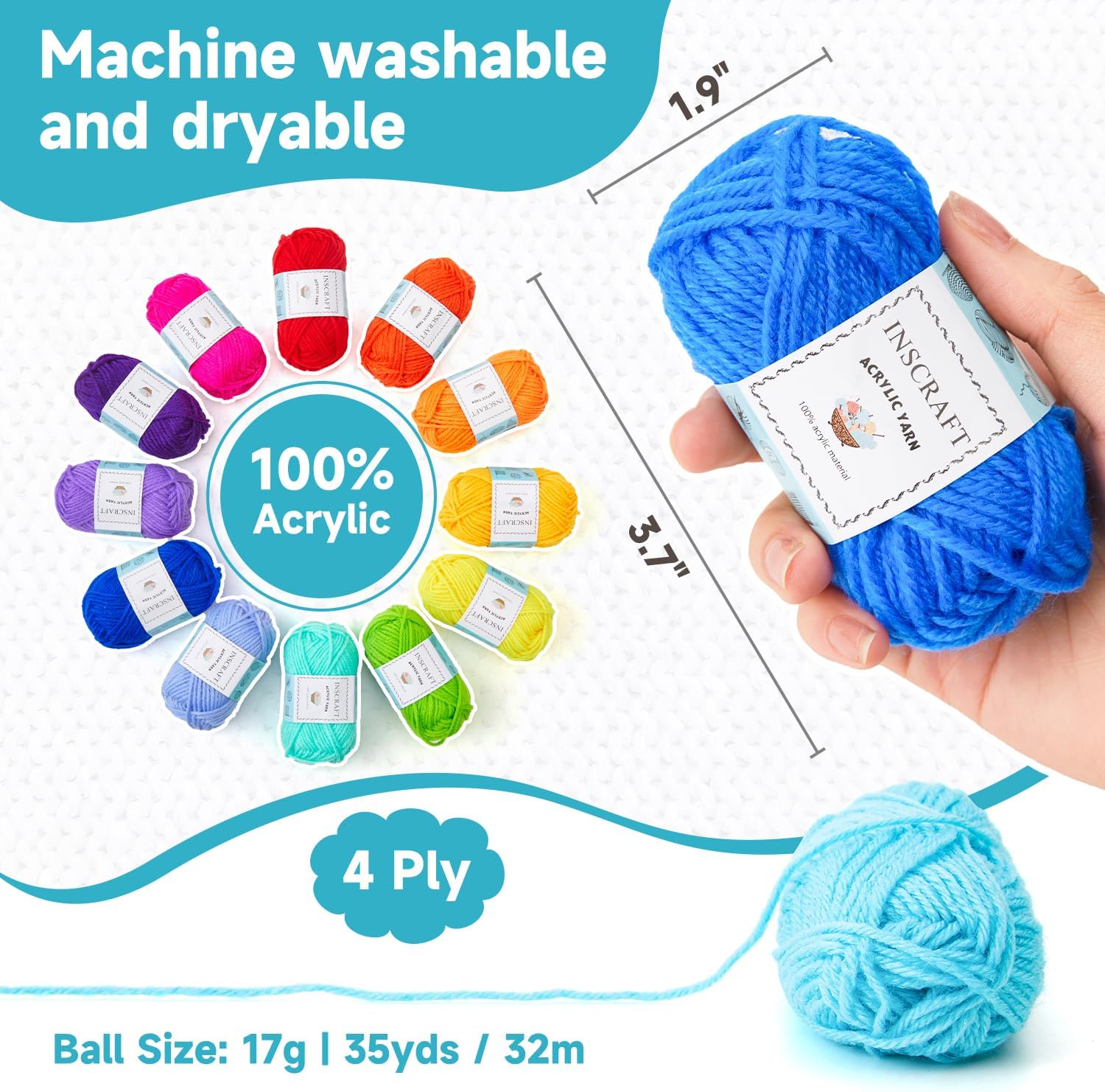 INSCRAFT 52-Color Crochet Yarn Kit with Hooks (67 Pieces) photo 4
