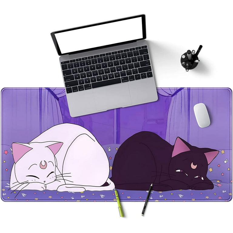 Kawaii Purple Space Cat Desk Mat Cute Anime Extended Mouse Pad Large XXL  Gaming Desk Pad Long Mousepad Keyboard Pad Mouse Desktop Mat 31.5''X15.7