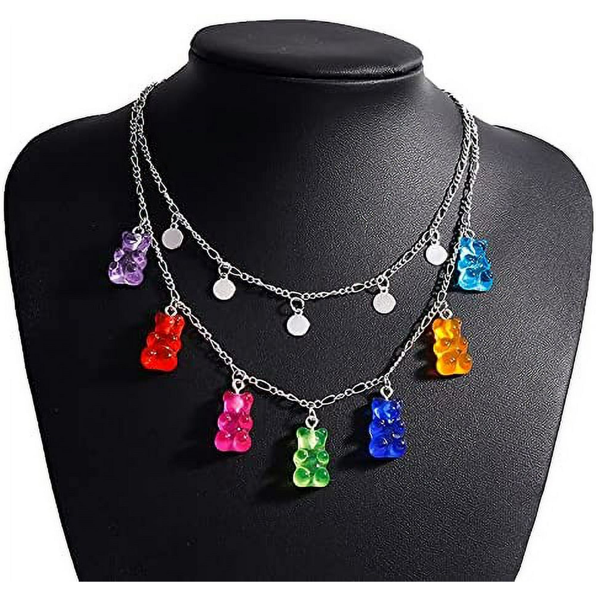 7 Colors Cute Gummy Bear Necklace Colorful Resin Bear Pendant Necklace for Women Girls F