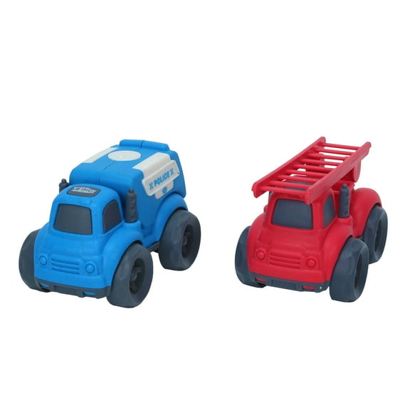 Zing Plantastic City Vehicles - Double Pack (Small Size) - Police Car and Ladder Truck - Made from 40% Wheat Straw Material – Pretend Play Toy for Age 3 and Up
