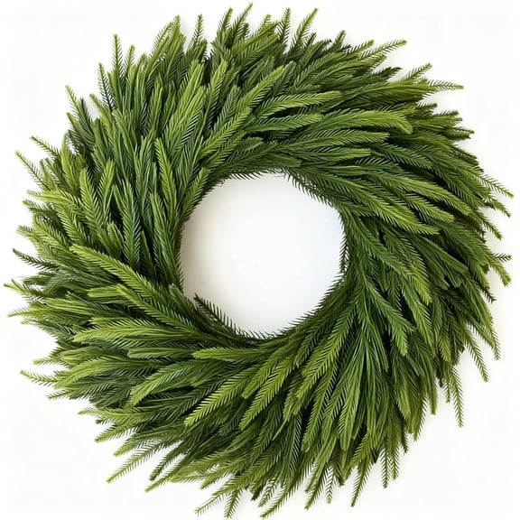 JOGGEIL 24‘’ Artificial Christmas Wreaths Christmas Norfolk Pine Garland Faux Pine Needles Fake Green Wreath for Front Door, Wall, Windows, Home,Outdoor,Xmas Decor