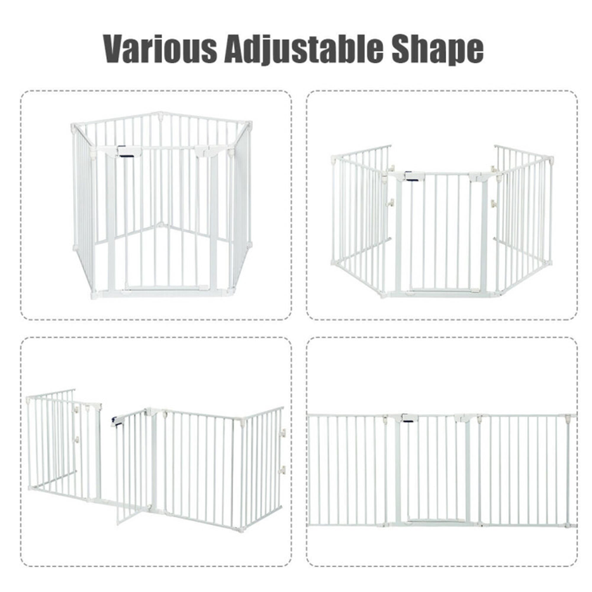 Demi Bonn 121" Wide Configurable Dog Fence, Fireplace Safety Fence, Adjustable 5-Panel Metal Play Yard for Toddler/Pet/Dog, Black