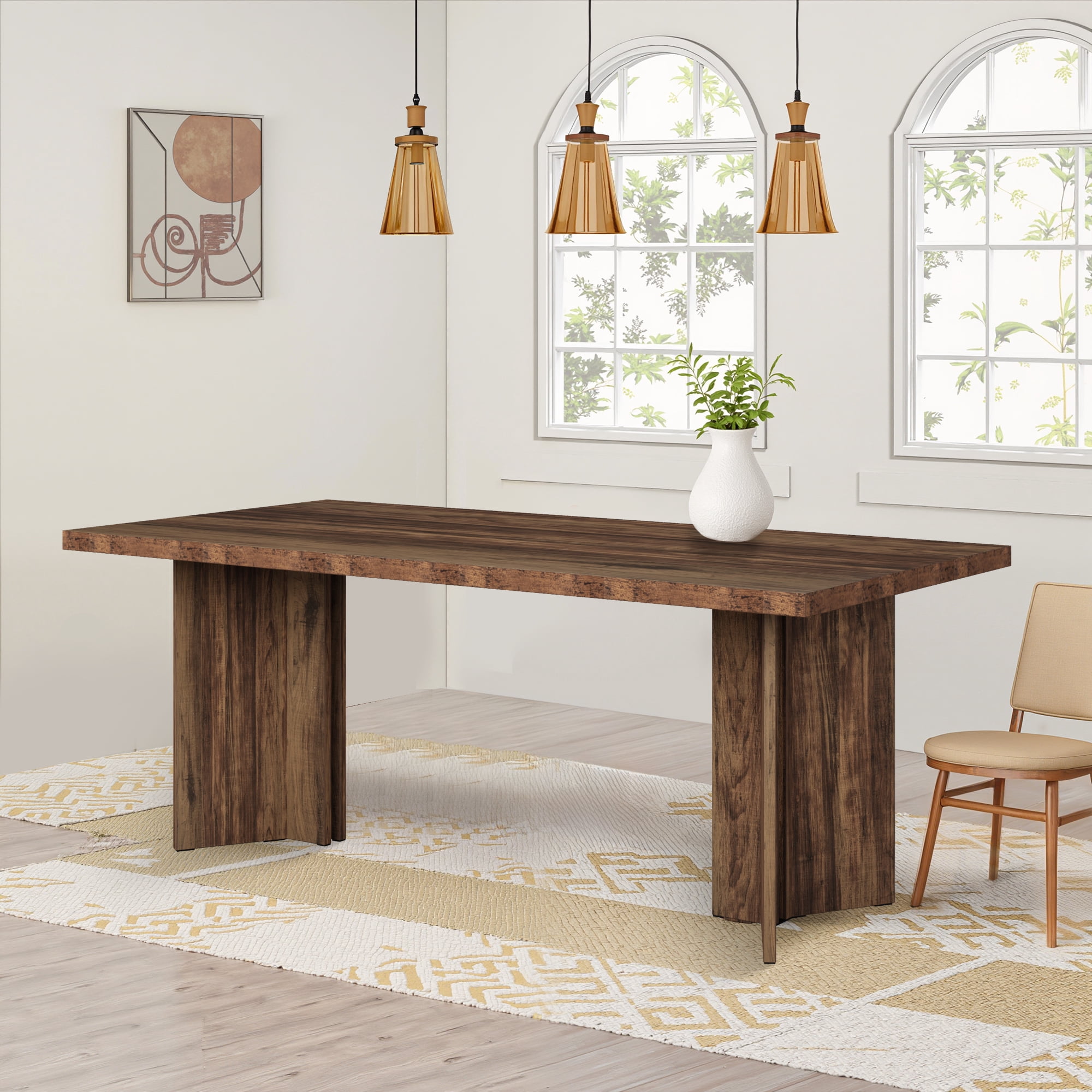 MAYEERTY 63 Inch Rectangular Farmhouse Dining Table, Vintage Walnut Wood Kitchen Dinner Table for 4 to 6 People, 300 LBS Heavy Duty E1 Chipboard Work Desk