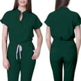 thumbnail image 2 of Women Scrubs Sets Comfortable V-Neck Scrub Top & Jogger Pant Stretch Nursing Scrubs Set Quick Dry Uniform Suits with Multi Pocket for Doctors, Nurses Dark Green S, 2 of 4