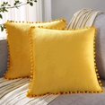thumbnail image 1 of Paquete de 2 fundas de almohada de 18x18, fundas de almohada decorativas bohemias, fundas de cojín con pompón de terciopelo suave y suave para sala de estar y dormitorio, 1 of 5
