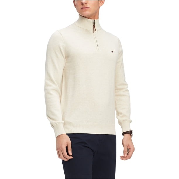 Tommy Hilfiger Mens Quarter Zip Cardigan Suéter, Blanco, Pequeño