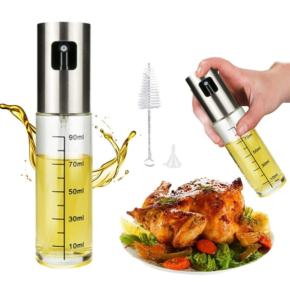 RKZDSR Stainless Steel Glass Oil Bottle - 100ml Capacity - Oil and Vinegar Dispenser with Scale - Multi-Purpose Seasoning and Wine Bottle