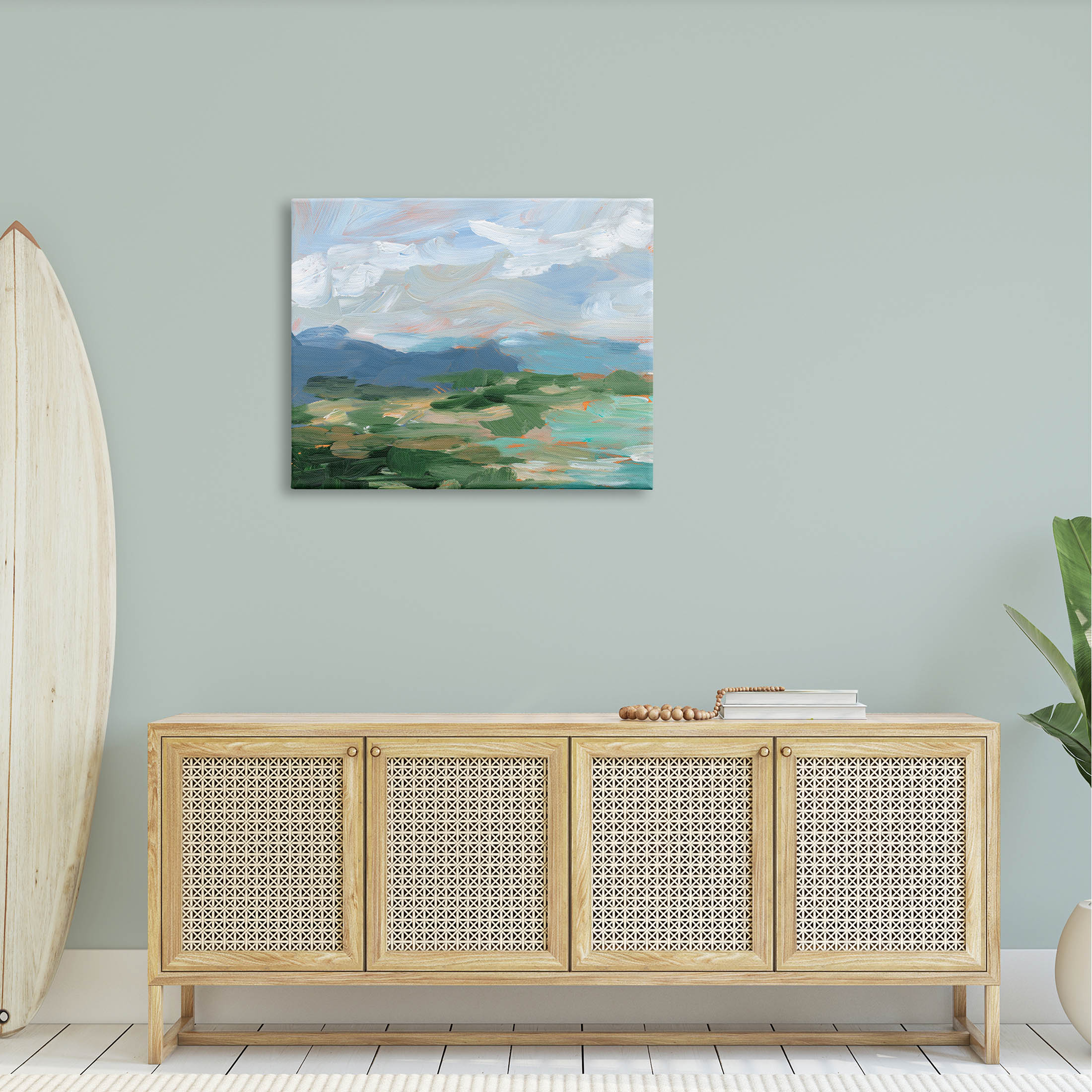 Modern Brushed Cloudy Landscape Landscape Painting Gallery Wrapped Canvas Print Wall Art