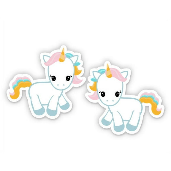 Two Cute Unicorns - 2" each Vinyl Stickers - For Car Laptop I-Pad Phone Helmet Hard Hat - Waterproof Decals