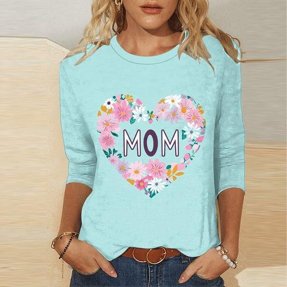 Qulqfy Scoop Neck Womens Graphic T Shirts Causal Love Heart Slim Fit 3/4 Length Sleeve Tunic Vacation Basics Spring Tops for Women L