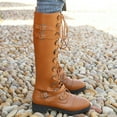 thumbnail image 3 of Stylish Women's Knee-High Boots Zipper Squared Design Lace-Up Buckle Retro Footwear for Ladies, 3 of 6