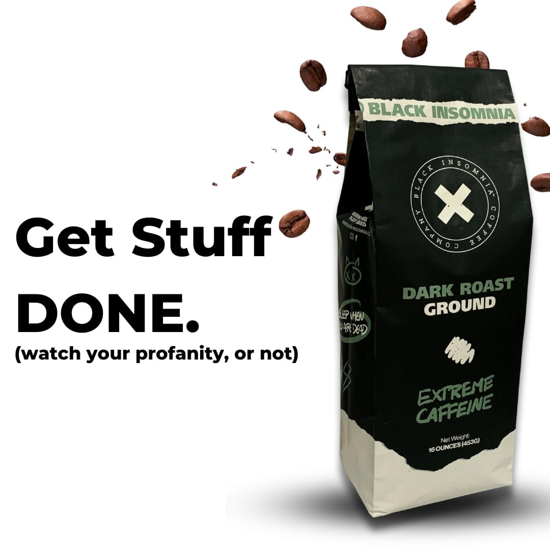 Black Insomnia Ground Coffee Strongest in The World Dark Roast 1lb