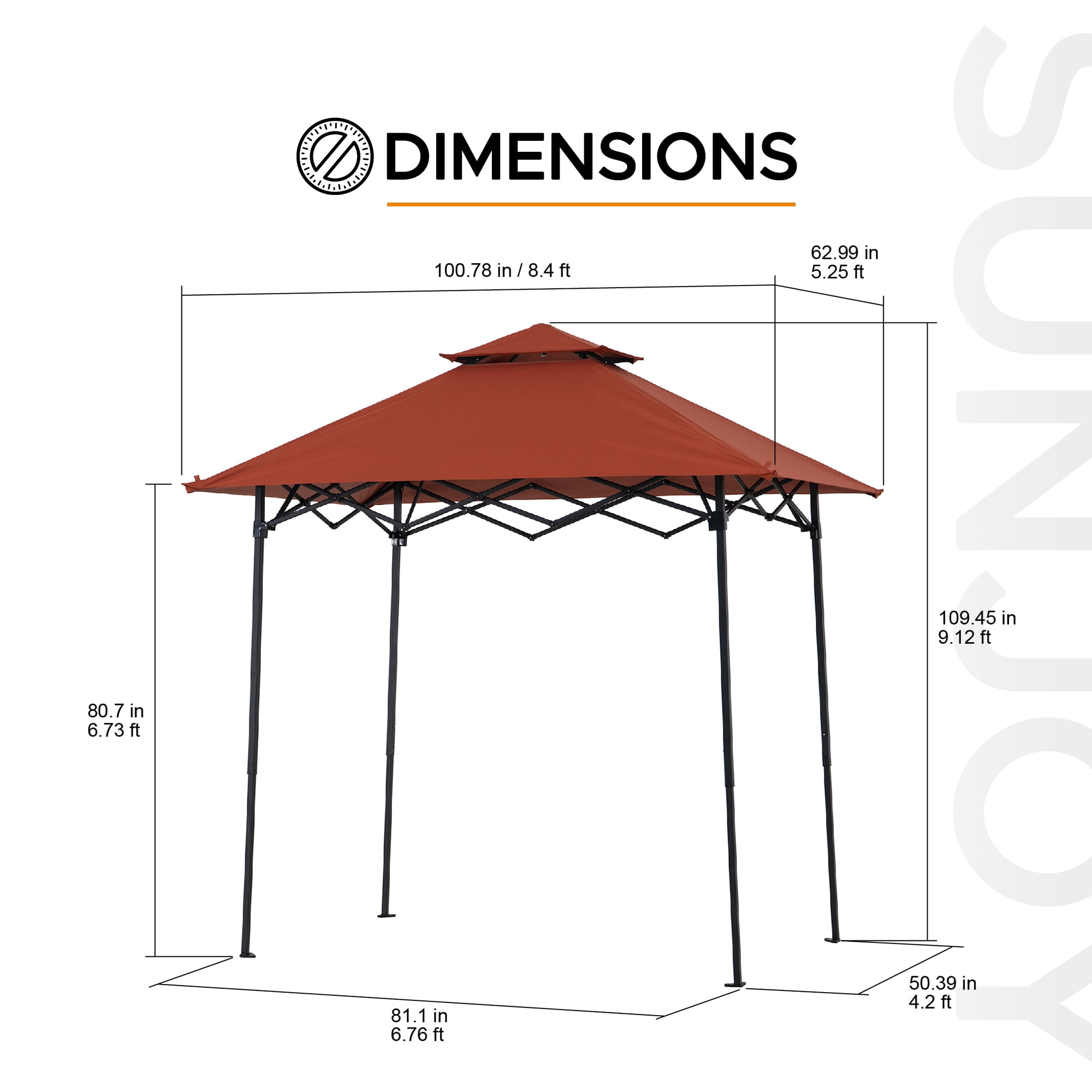 SUNJOY 8' x 5' Grill Gazebo Double Tiered Outdoor Gazebo Standing-Height Canopy with Magnetic LED Light, Adjustable Ceiling Height, for BBQ,Picnics, Outdoor Events, Red