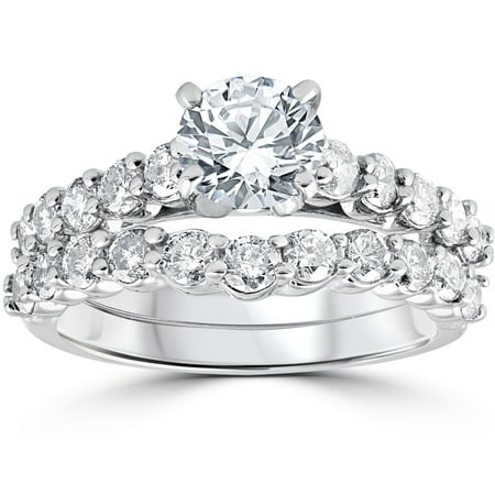 2ct Diamond Engagement Wedding Ring Set 14k White Gold - 0