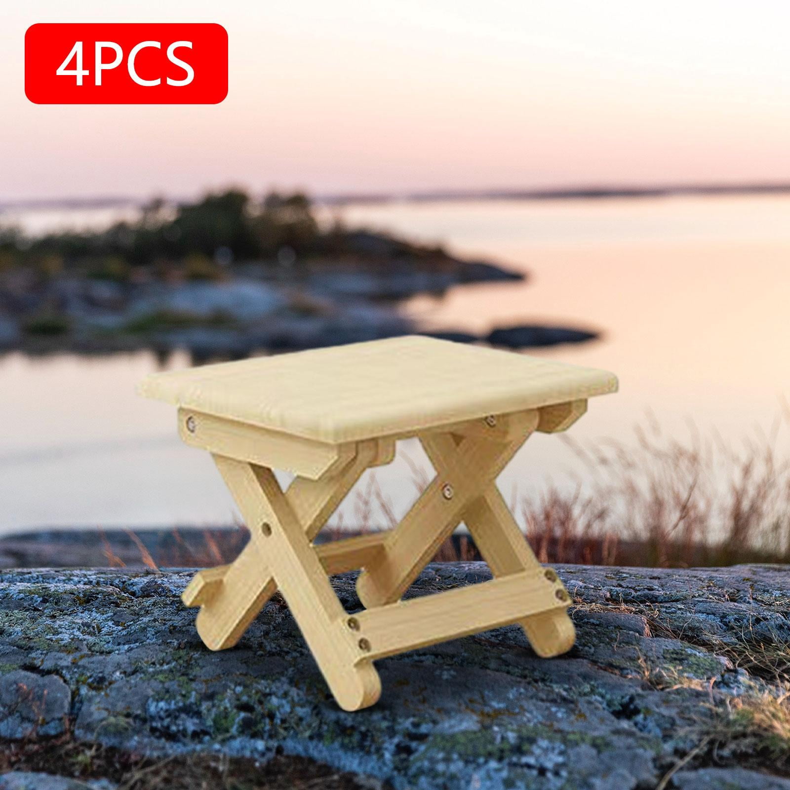harayaa 4 Pieces Wooden Foldable Camping Stool 24x20x20cm for Outdoor Dining Fishing