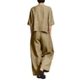 thumbnail image 4 of LEKWK Linen Sets for Women 2 Piece 3/4 Sleeve Button Down Crewneck Tops and Loose Fit Wide Leg Pants Summer Fashion Casual Vacation Outfits, 4 of 5