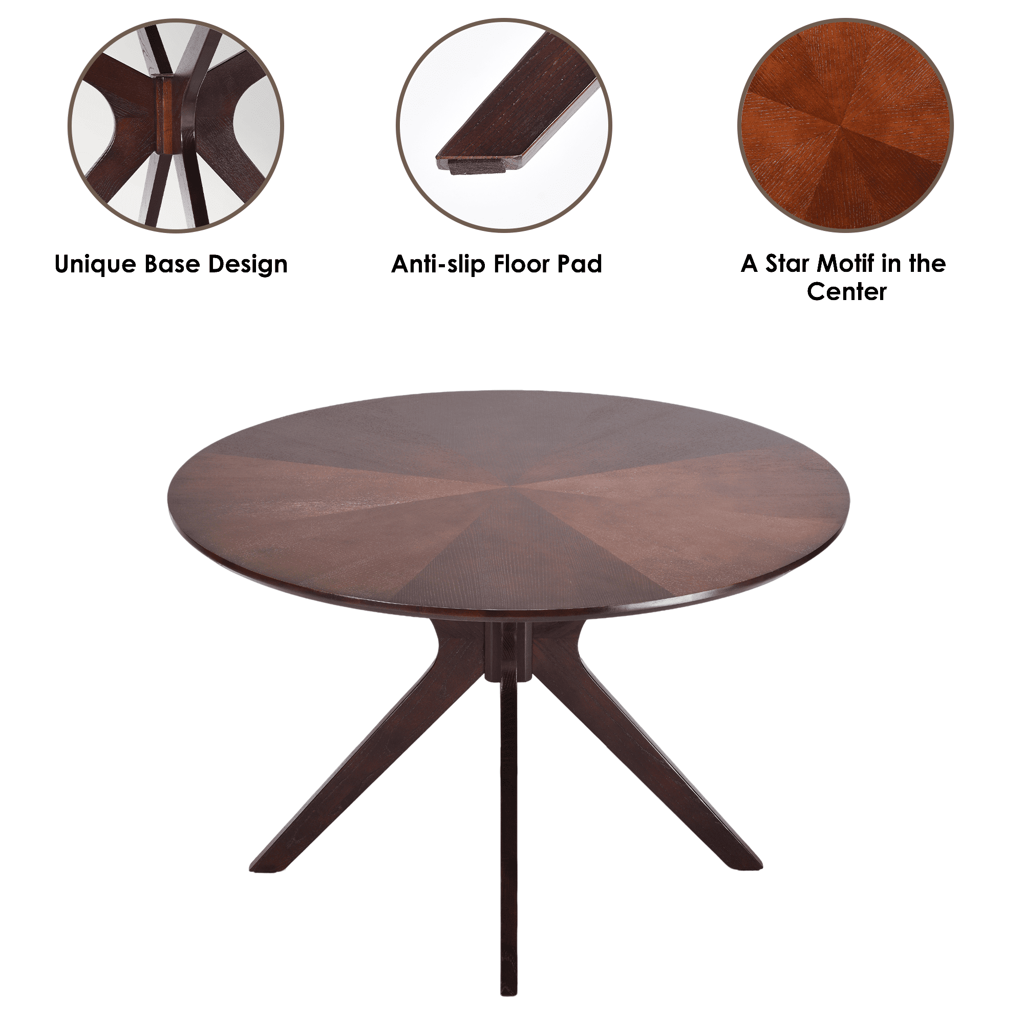 MAYEERTY 47" Solid Wood Round Dining Table, Intersecting Pedestal Base, Seats 4-6, Kitchen/Dining Room,Walnut