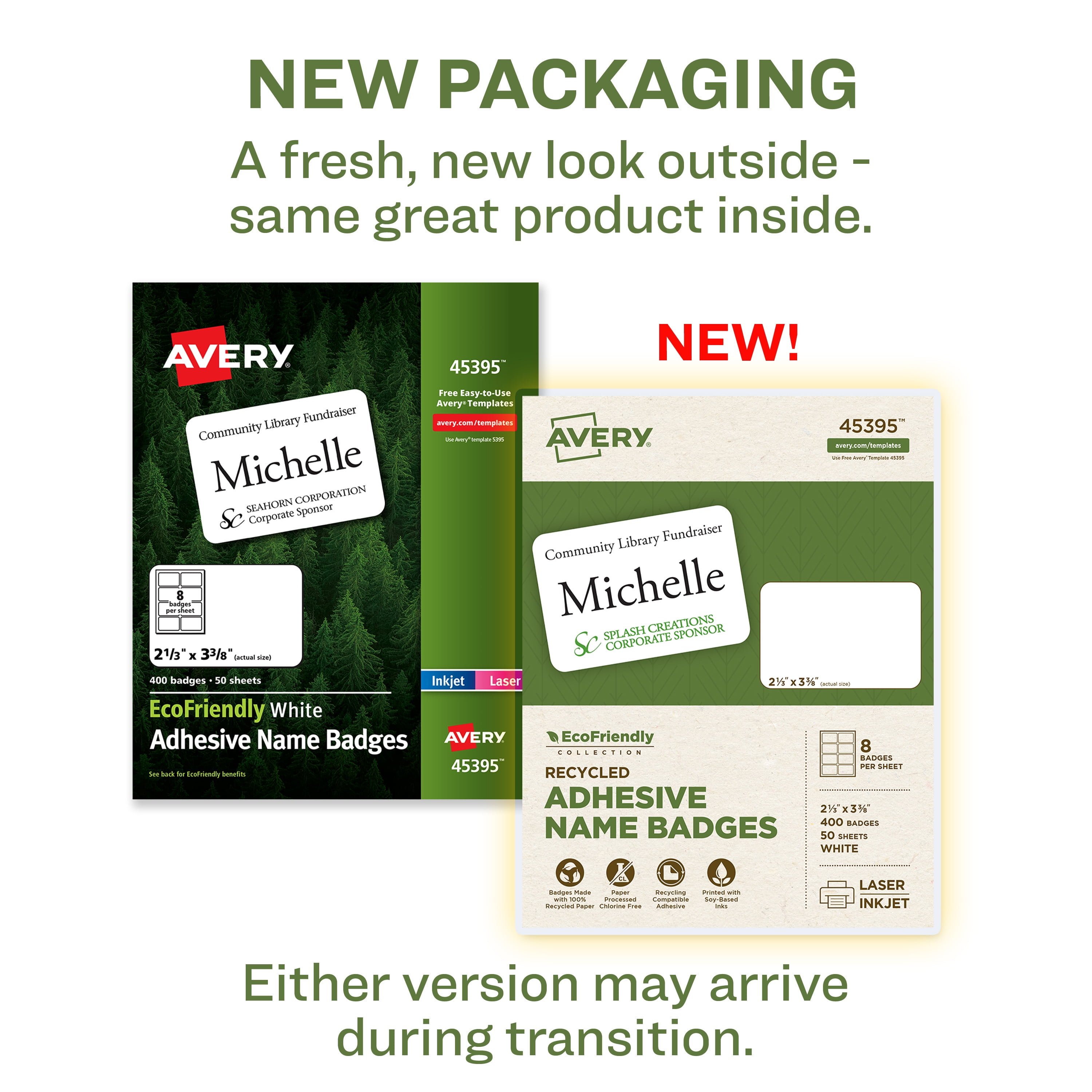Avery EcoFriendly Name Tags, 2-1/3" x 3-3/8", 400ct (45395)