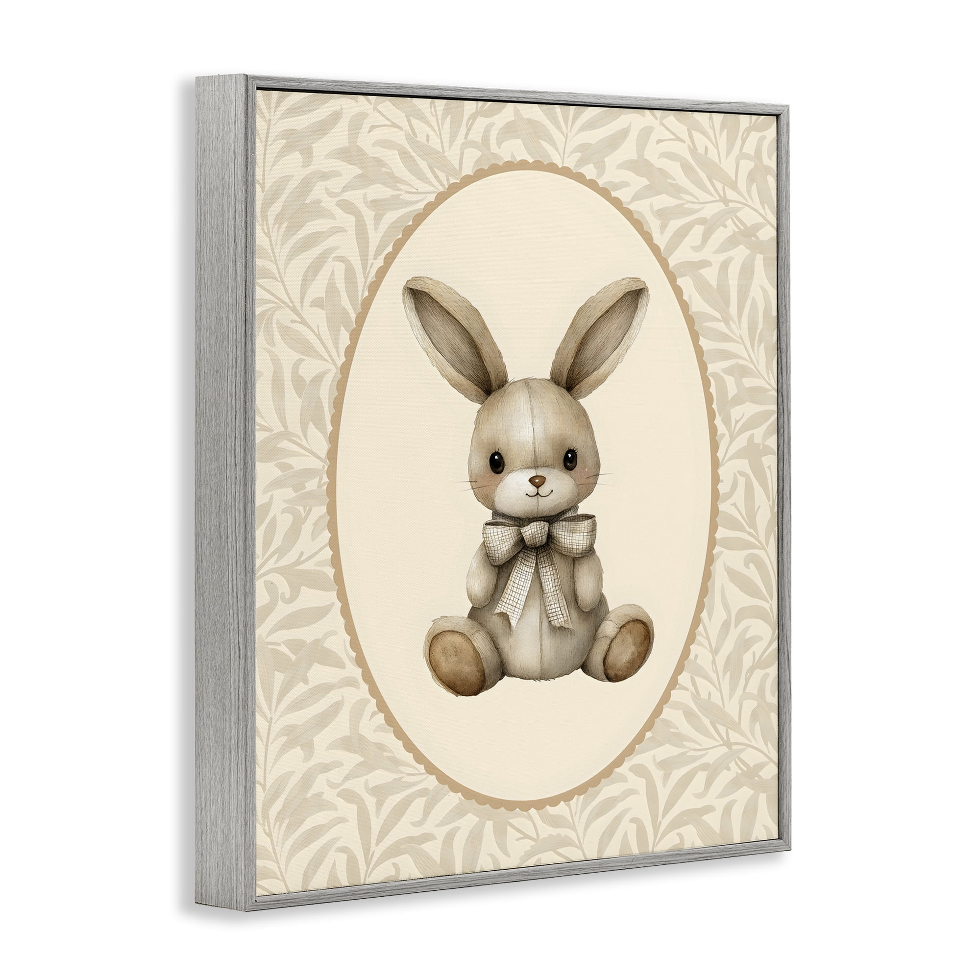 Stupell Industries Neutral Bunny in Oval Border Gray Framed Giclee Art, design by LSR Design Studio