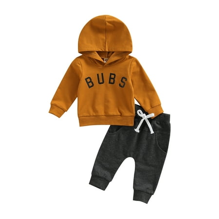 

Infant Baby Boy Clothes Set Letter Printed Long Sleeve Hooded Pullover 3M 6M 12M 18M 24M 3Y Tops + Elastic Drawstring Pants