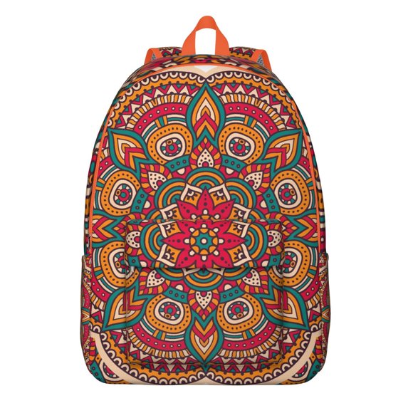 Ornement Mandala Artistique Sac à Dos de Voyage, Fusion de Couleurs Boho Sac d'École pour Femmes avec Design Vintage Ethnique Guérison