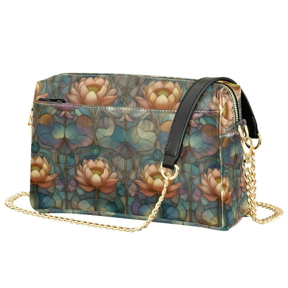 FORMRS Women Crossbody Purse with Chain Strap Vegan Leather Shoulder Handbag, Abstract Water Lilies Pattern