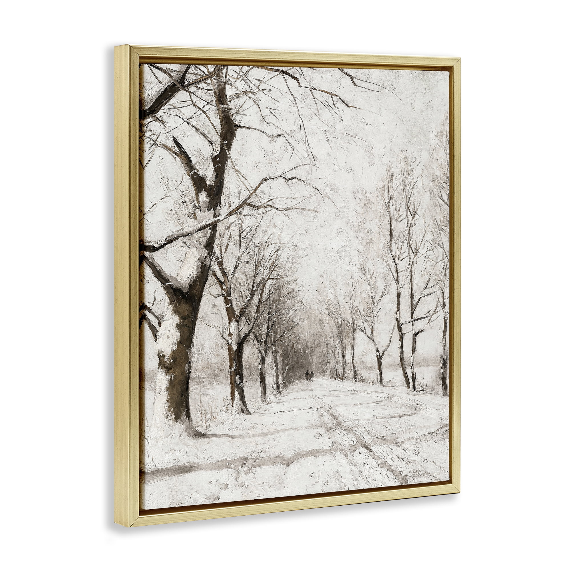 Stupell Industries Snowy Winter Lane Landscape Painting Gold Floater Framed Art Print Wall Art, 25 x 31