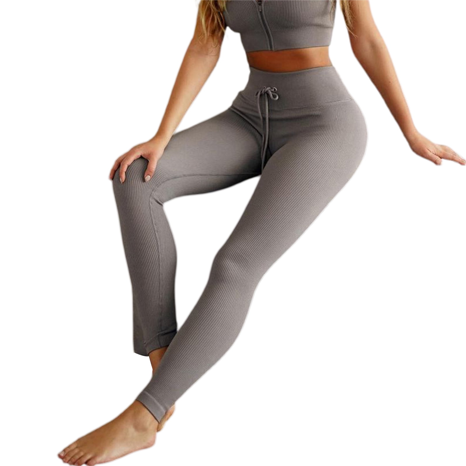 Fitfulvan Womens Elastic Waist Casual Lounge Pajamas Jogger Yoga Pants Cotton Plus Size Pocket Wide Leg Trousers 