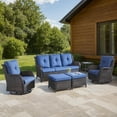 thumbnail image 2 of Bellefurn 6 Pieces Outdoor Patio Furniture Sets with Swivel Rocker Chairs,3-Seat Sofa and Ottoman High-Back Rattan Patio Conversation Sets for Porch Deck Backyard Poolside, 2 of 11